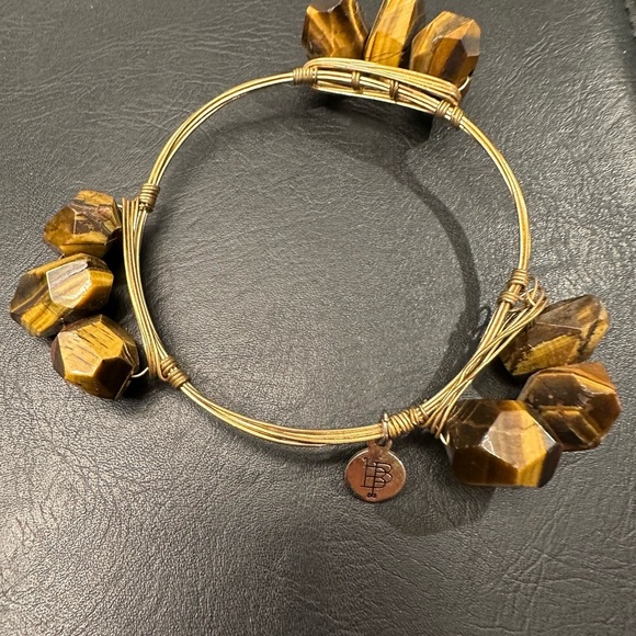 Gold and Brown Gemstone Bracelet with Organic Design - Picture 1 of 4